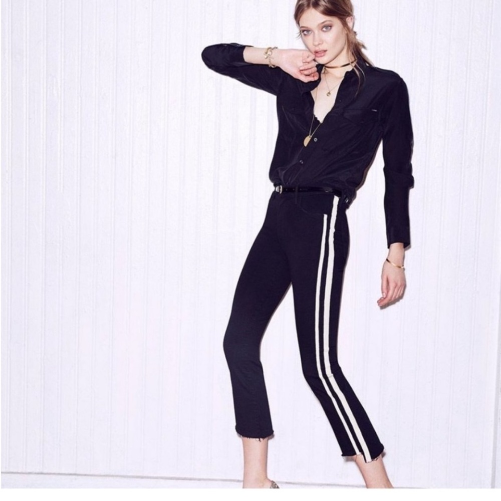 MOTHER Black and White Cropped Ankle Pants